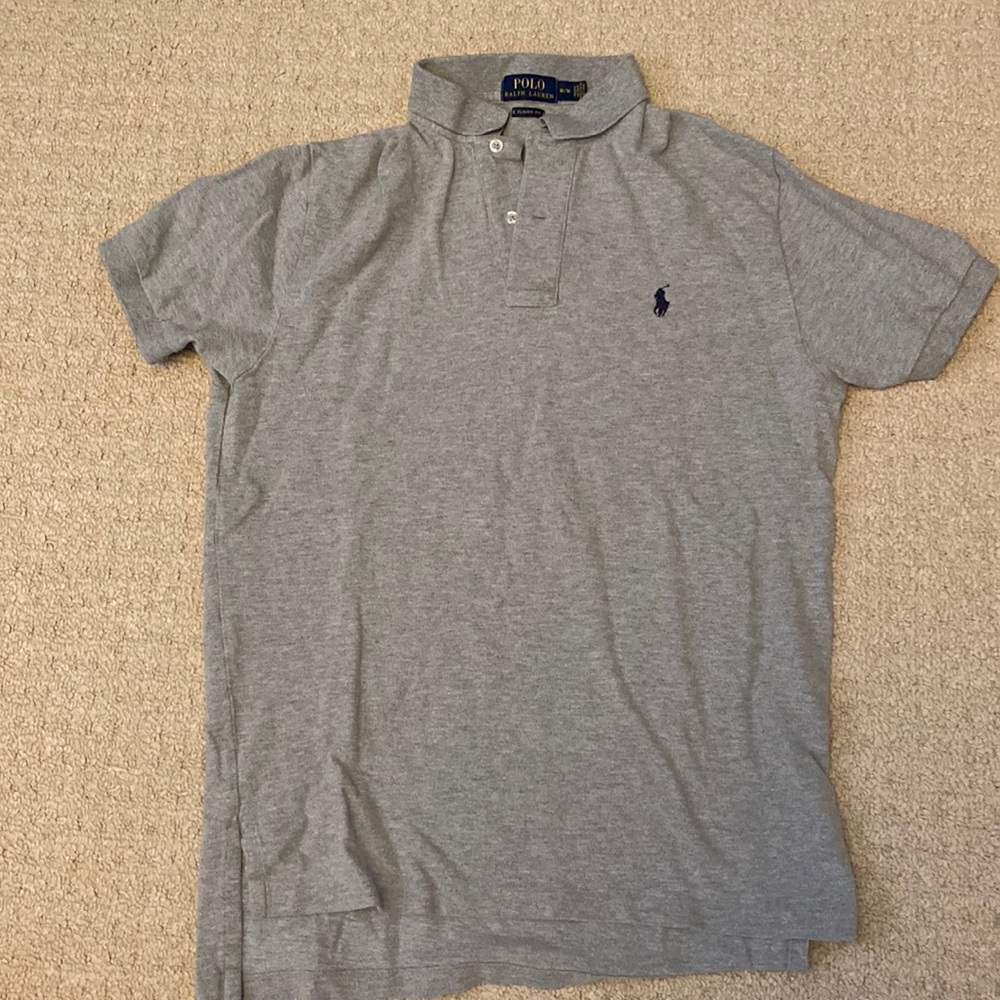 Men’s Ralph Lauren Polo shirt. Classic fit. Grey with navy blue horse.